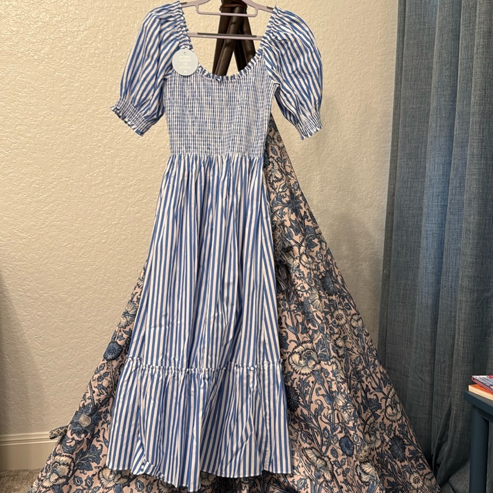 Hill House Women’s Midi Dress in Blue and White Stripes